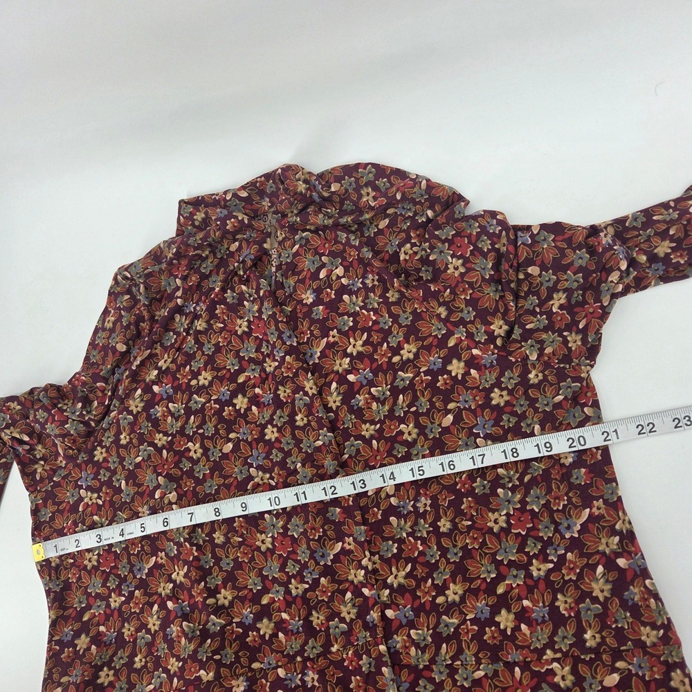 LOGO Lori Goldstein Cardigan L Burgundy Floral Sharkbite Boho Eclectic Aesthetic - Picture 5 of 8
